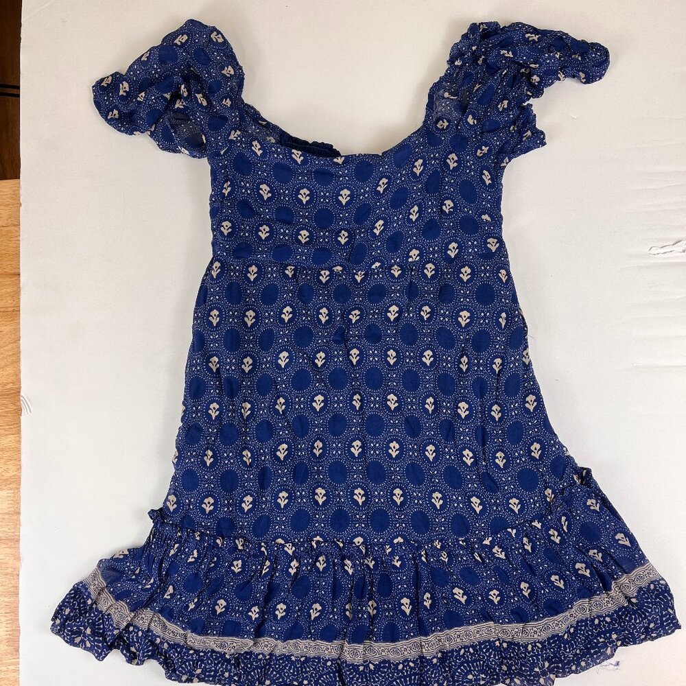 Maeve by Anthropologie Blue Floral Puff-Sleeve Cutout Back Mini Dress Size XS